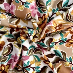 Popeline de viscose blanc cassé motif fleurs aquarelles multicolores
