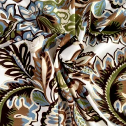 Popeline de viscose écrue motif grandes fleurs marron et bleu