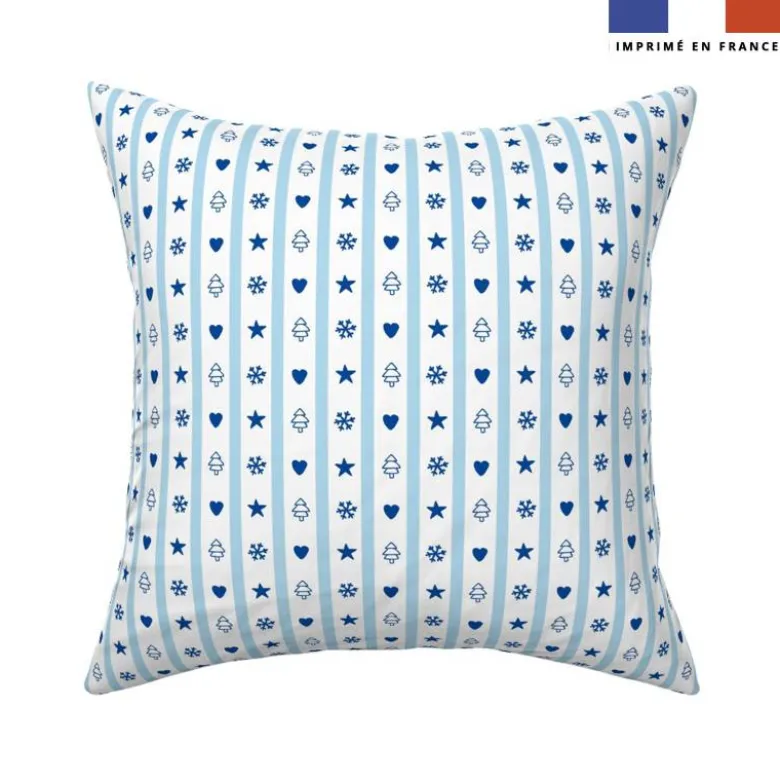 Rayures de Noël bleu layette - Fond blanc - Création Andréa Leonelli