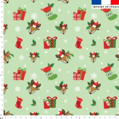 Renne et cadeaux de Noel - Fond vert