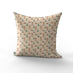 Rennes et oiseaux en pulls de Noël - Fond beige rosé