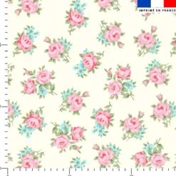Rose et fleur bleue - Fond jaune clair