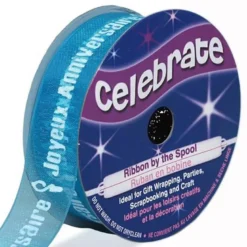 Ruban joyeux anniversaire 15mm en bobine bleu et blanc