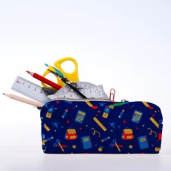 Sac et fournitures d'école - Fond bleu foncé