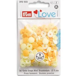 Sachet de 36 boutons-pression ronds Prym Color snaps jaune pastel/jaune/jaune blé