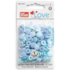 Sachet de 36 boutons-pression ronds Prym Color snaps bleu clair/bleu ciel/turquoise