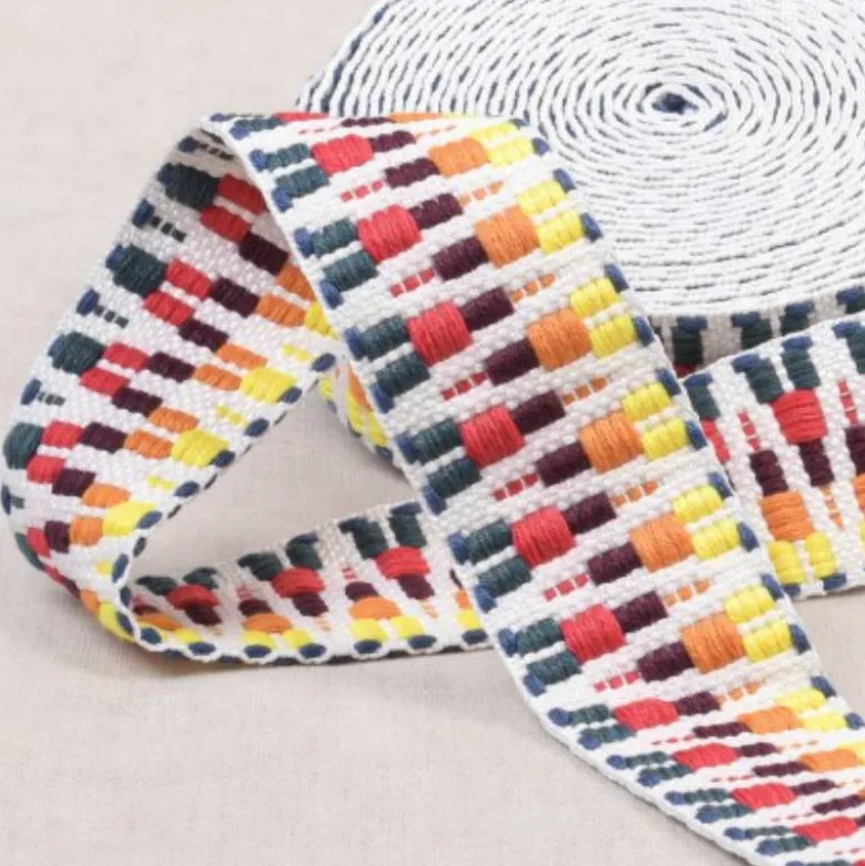 Sangle ethnique 38 mm écrue et multicolore