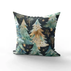 Sapin aquarelle bleu et vert - Fond bleu nuit
