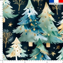 Sapin aquarelle bleu et vert - Fond bleu nuit
