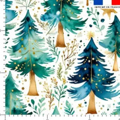 Sapin aquarelle vert et bleu - Fond blanc
