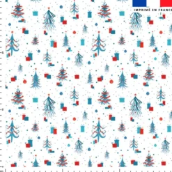 Sapin de Noel et cadeau rouge et bleu - Fond blanc