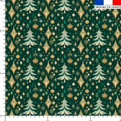 Sapin de Noël et boules dorées - Fond vert