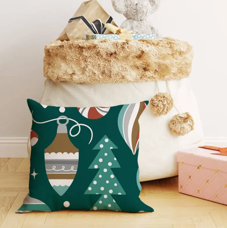 Sapin et boule de Noel - Fond vert canard