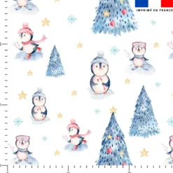 Sapin et pingouin de Noel - Fond blanc