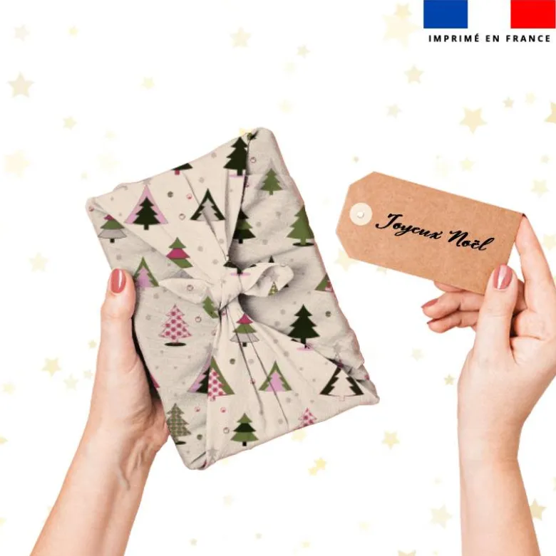 Sapin rose et vert - Fond beige - Création Lili Bambou Design