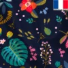 Satin bleu de minuit motif feuilles bleues et bleu-vert