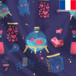 Satin bleu imprimé love fantôme