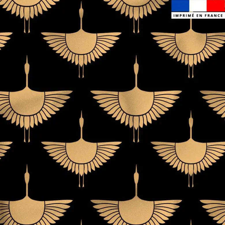 Satin noir motif grue beige