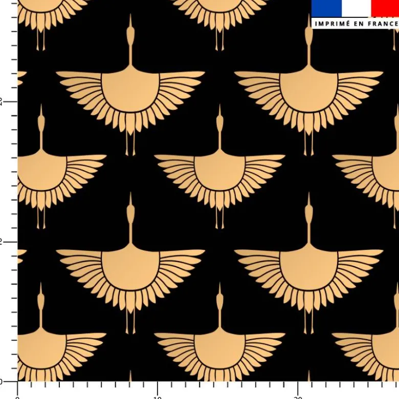 Satin noir motif grue beige