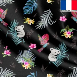 Satin noir motif koala et feuille de palmier