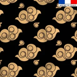 Satin noir motif nuage chinois beige