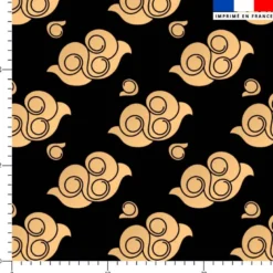 Satin noir motif nuage chinois beige