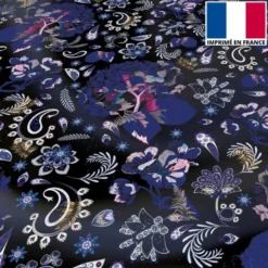 Satin noir motif tableau floral