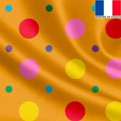 Satin ocre imprimé pois rouge et jaune