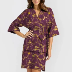 Satin prune imprimé chaine et abeille jaune