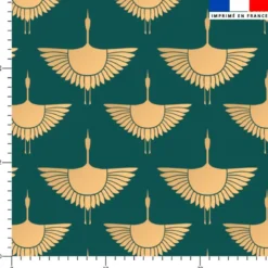 Satin vert motif grue beige