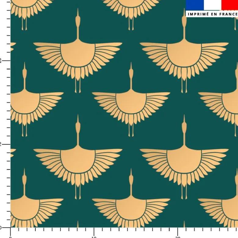 Satin vert motif grue beige