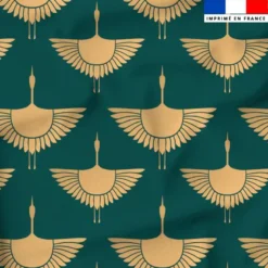 Satin vert motif grue beige