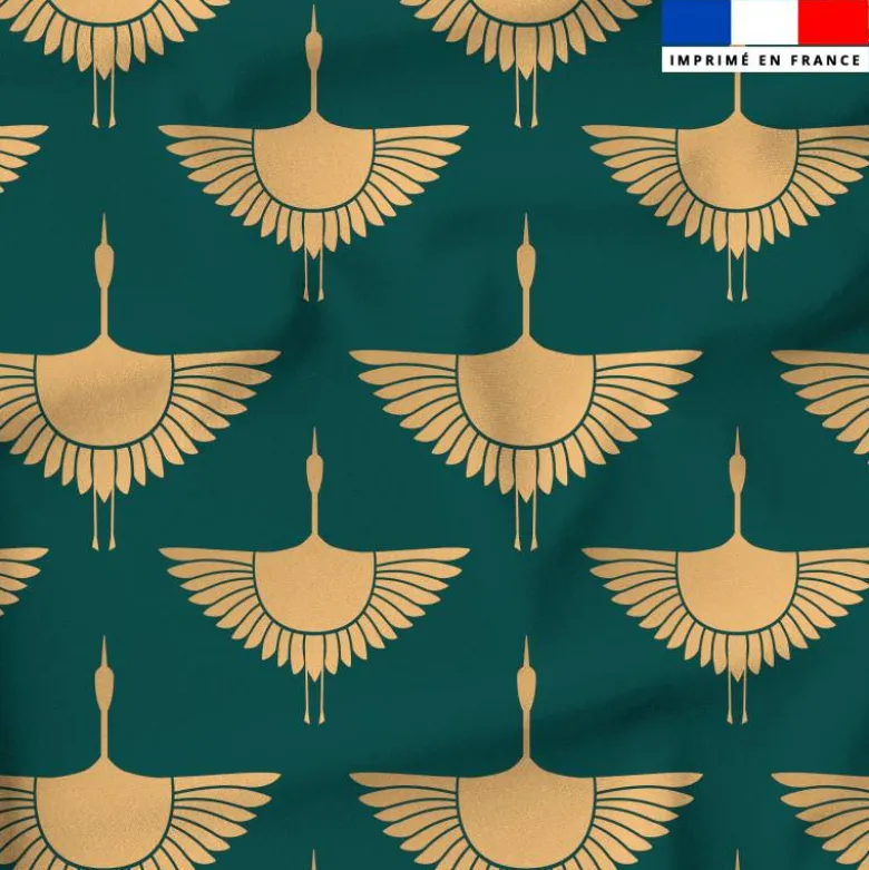 Satin vert motif grue beige