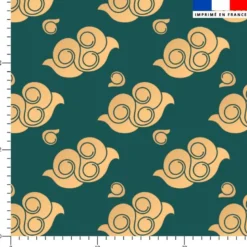 Satin vert motif nuage chinois beige