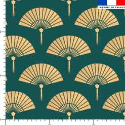 Satin vert motif éventail chinois beige