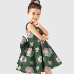 Satin vert olive imprimé multi-fleurs