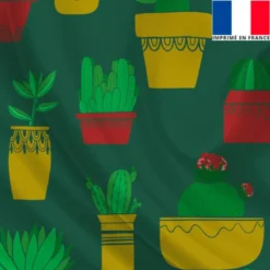 Satin vert sapin imprimé cactus et frida