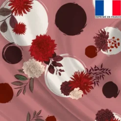 Satin vieux rose imprimé rond et fleur