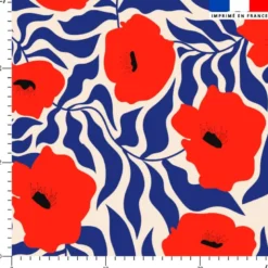 Simili cuir imprimé coquelicot et feuille bleue
