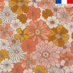 Simili cuir imprimé fleurs rétro multicolores