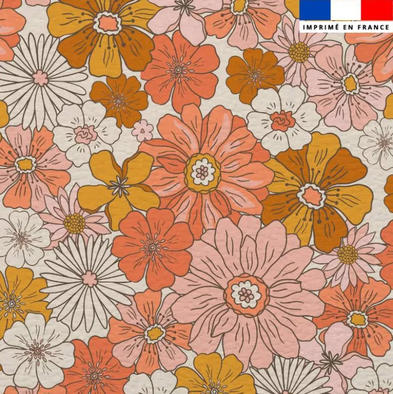 Simili cuir imprimé fleurs rétro multicolores