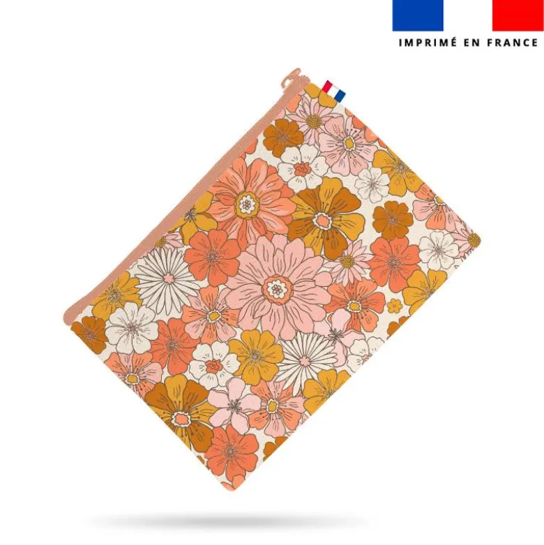 Simili cuir imprimé fleurs rétro multicolores