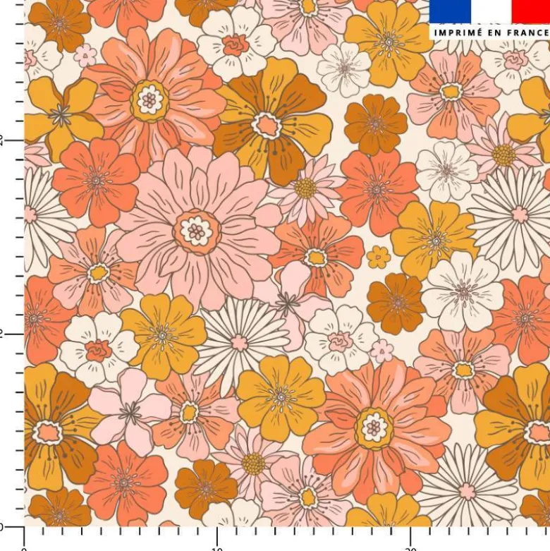 Simili cuir imprimé fleurs rétro multicolores