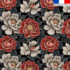 Simili cuir imprimé pivoines rouges et beiges