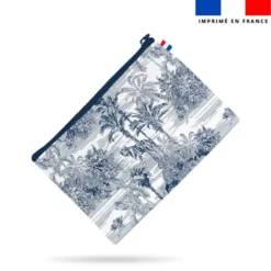 Simili cuir imprimé toile jouy jungle bleue