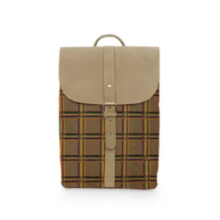 Simili cuir taupe motif tartan multicolore