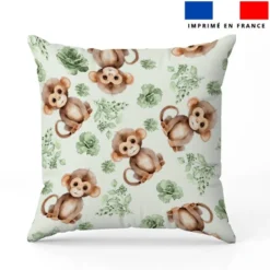 Singe et rose aquarelle vert clair - Fond écru