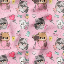 Spitz et nounours - Fond rose - Création Jolifox