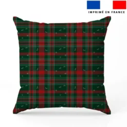 Tartan de Noël houx et flocons - Fond vert