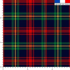 Tartan jaune rouge vert - Fond bleu